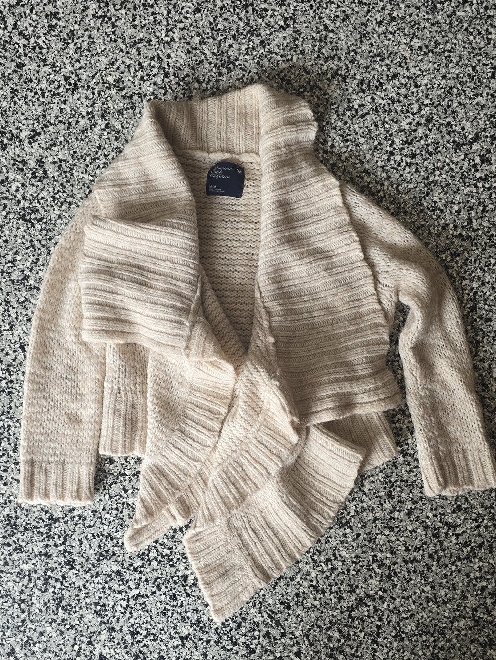 American Eagle Outfitters Cream Open-Front Ribbed Shawl Cardigan